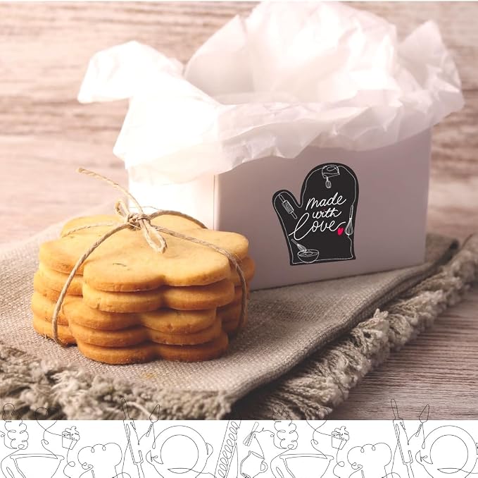 300PCS Made with Love Stickers – 2"x1.75" Baking Labels for Baked Goods Packaging, Baked with Love Badges for Homemade Bakery. Use on Jars, Bags, Boxes
