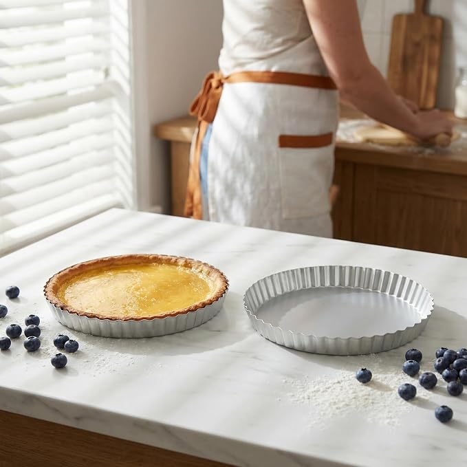 9 Inch Tart Pan with Removable Bottom, Set of 2 | Aluminum, Quiche Pan, Removable Base, For Baking