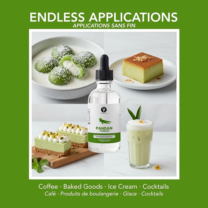 Dolce Flav Pandan Extract, Water Soluble – 2 oz | Southeast Asian Flavoring for Baking, Desserts, Beverages & Syrups – Sugar Free, Kosher, Allergen Free