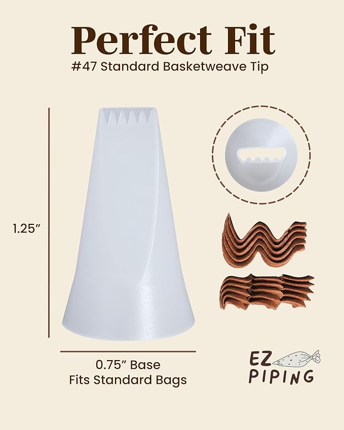 Reusable Plastic Piping Tips - Standard Size Basketweave Tip #47 Icing Nozzles Made from Food Grade Plastic Cake Decorating Kit, Baking Supplies, Base Ø 0.75" Height 1.25" Made in USA(100pcs)