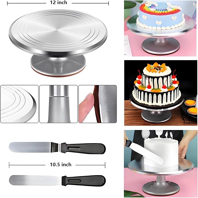ANSLYQA Cake Decorating Kit, 393 Pcs Baking Tools | Aluminium Cake Turntable, Leveler, 55 Numbered Icing+Skirt Tips, 2 Spatulas, 100 Pastry Bags, 150 Cupcake Liners & More