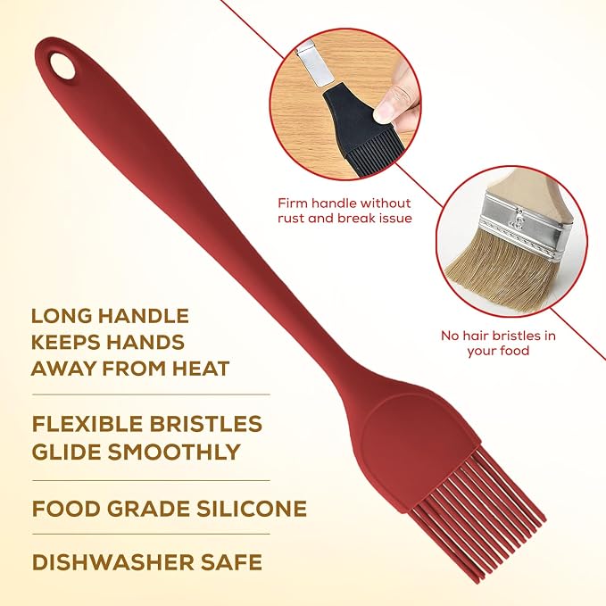 Mrs. Anderson’s Baking Silicone Basting Brush, Non-Stick, Heat Safe, Shed-Proof Bristles, Red, 1.75-Inches, For Butter, Egg Wash, Glaze, And Baking Prep