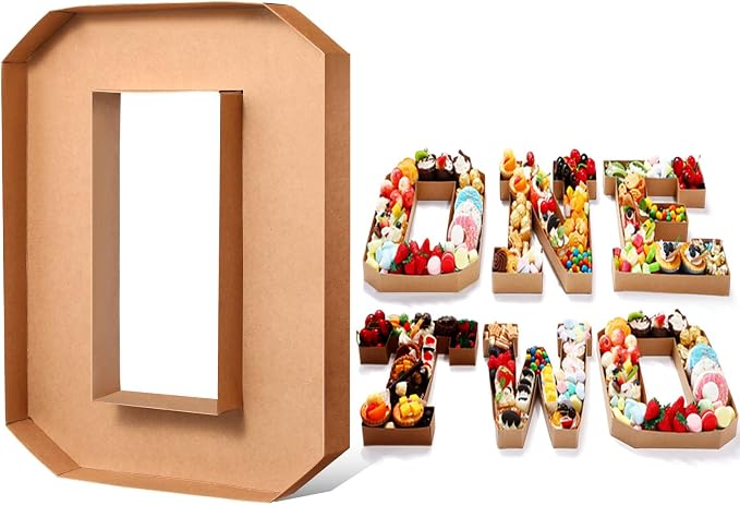 SiliFine 13.7''H Cardboard Letters Box for Charcuterie Birthday Fillable Paper Mache Candy Container Letter Box for Birthday Treats Festival Decorative (Letter O)