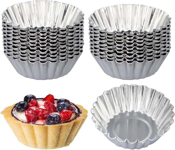 20 Pack Egg Tart Pans, 2.6 x 0.8in Small Metal Cupcake Pans Pie Cookie Muffin Tins Reusable Baking Mold Cups
