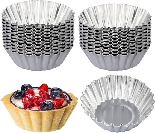 20 Pack Egg Tart Pans, 2.6 x 0.8in Small Metal Cupcake Pans Pie Cookie Muffin Tins Reusable Baking Mold Cups
