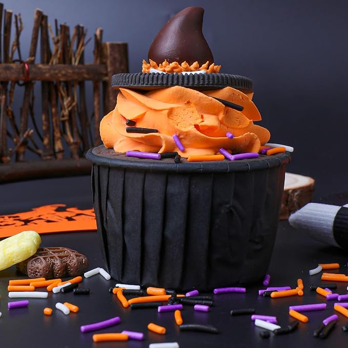 Halloween Jimmies Sprinkles - Black Orange Purple White Jimmies Mix for Cake Decorating, Edible Cookie Cupcake Decorations for Halloween Baking & Party Treats