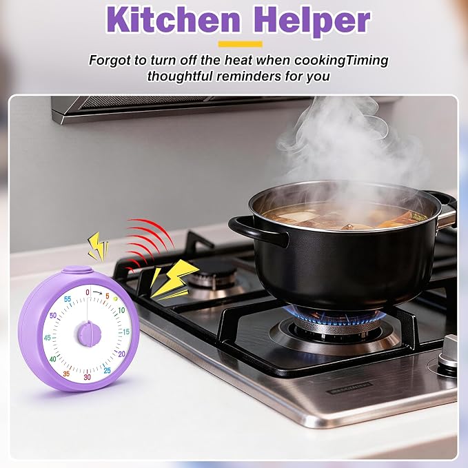 Mwellewm Visual Timer for Kids, 60 Minute Time Digital Pomodoro Timer Countdown with Silent Pause Function for Classroom Kitchen Study Cooking Meetings ADHD Rainbow Pattern(Circle Purple)
