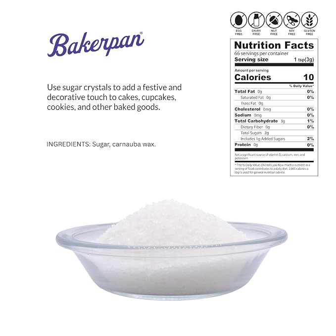 Bakerpan White Sugar Sprinkles for Baking - 7 oz Coarse Sparkling Decorating Sugar Crystals for Baking Topping, Cookies & Cupcakes | Kosher, Gluten-Free, Made in USA