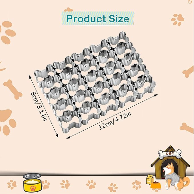 1 PCS 25 Cavity Mini Dog Bone Cookie Cutter, Stainless Steel Multi-Grid Bone Shaped Cookie Cutter Biscuit Cutters Molds Baking Molds for DIY Crafts Pet Dog Theme Party Homemade Treats Baking