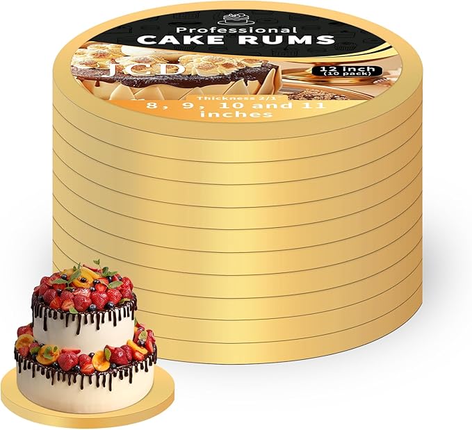 10 PCS 12inch Gold Cake Drums, 1/2 Inch Thick Round Cake Boards, Professional Quality Cake Cardboards, Card Base, Cake Mat-Gold for Wedding, Party, Anniversaries, Birthday Decor (12inch/10pcs)