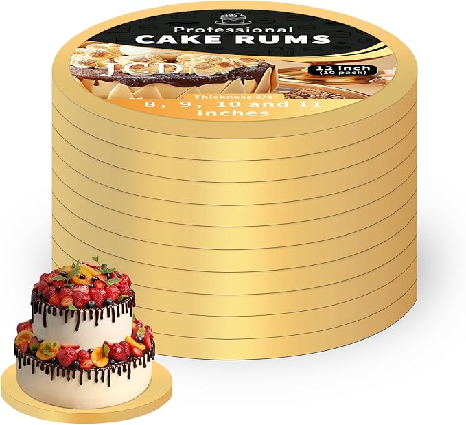 10-Pack 10in Round Gold Cake Drum Board 10 Inch Sturdy 1/2 Inch Thick Full Wrap Edge Cake Base for Heavy Tiered Cakes(Gold 10inch/10pcs)
