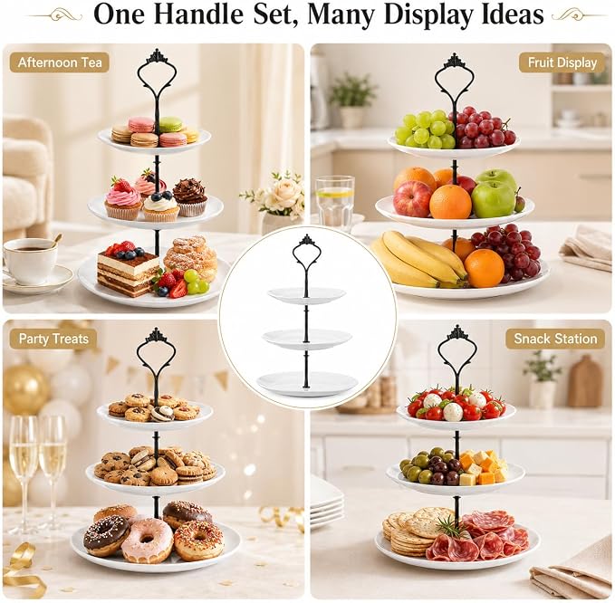 15 Pcs Tiered Tray Hardware Kit Crown Handle Zinc Alloy Black 3-Tier | Black finish for farmhouse and modern trays; complete rods washers screws for repeat cake stand builds
