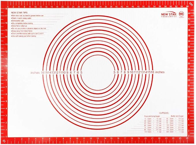 New Star Foodservice 20 x 28 Inch Non-Slip Silicone Pastry Mat, Extra Large Commercial Grade NSF Certified Baking Mat with Measurements