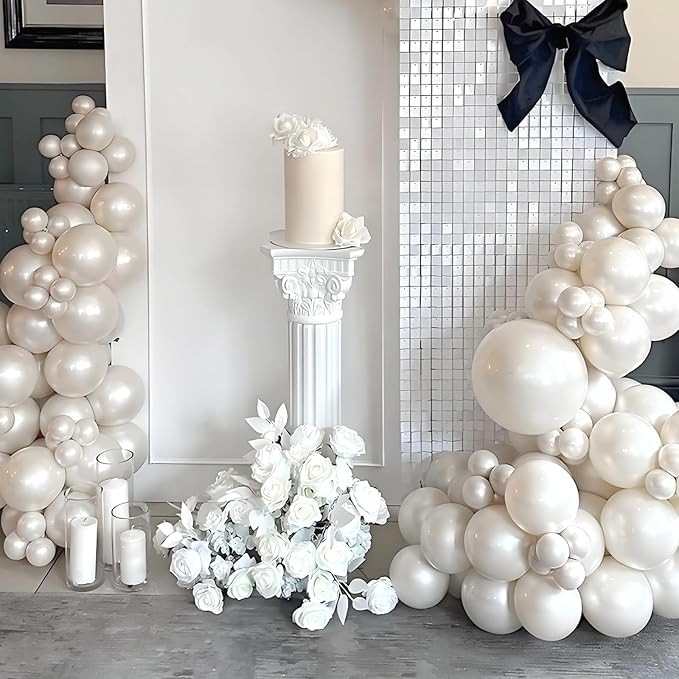 120pcs Pearl White Balloon Arch Kit, 18 12 10 5 inch Pearl White Balloons Different Sizes for Bridal Baby Shower Engagement Wedding Birthday Party Decorations