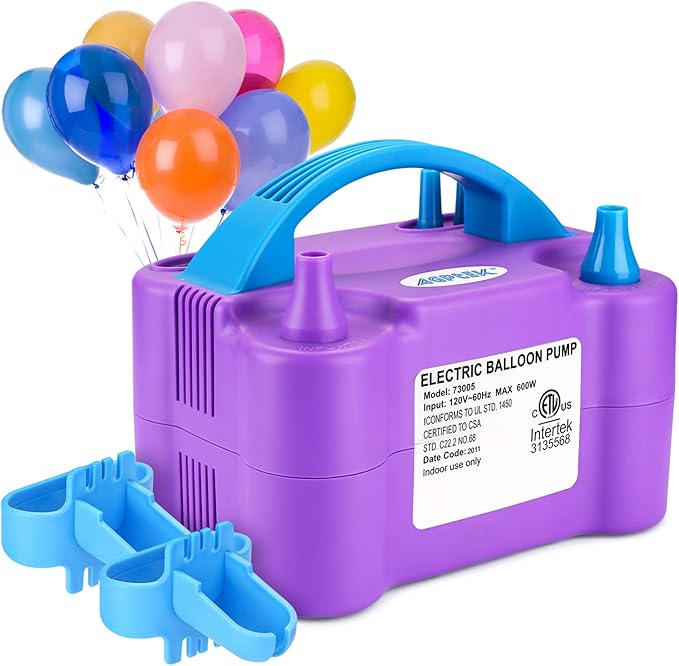 AGPTEK Electric Air Balloon Pump, 110V 600W Rose Red Portable Dual Nozzle Inflator/Blower for Party Decoration