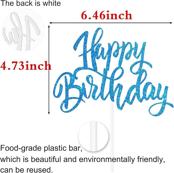 Happy Birthday Cake Decorations, Gold Double-Sided Glitter Letters, Birthday Party Supplies, Cake Topper Decorations (blue)