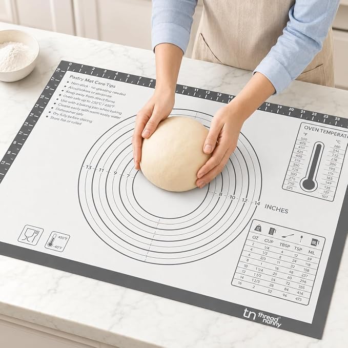XL Silicone Pastry Mat for Baking, Extra Large 28x20 in, Non-Stick & Non-Slip Dough Mat for Rolling Out with Measurements, Bread, Pizza, Pie Crust, Cookies, Fondant,Oven Safe, Dishwasher Safe (Grey)