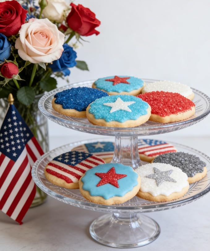 HeDeon&Rles Edible Patriotic Sanding Sugar Sprinkles Red White Blue SkyBlue Silver 100g/3.52oz Sparkling Sugar Crystals for Baking Cake Cupcake Cookie Icing Top Birthday Wedding Independence Day Halloween Christmas Cake Decoration