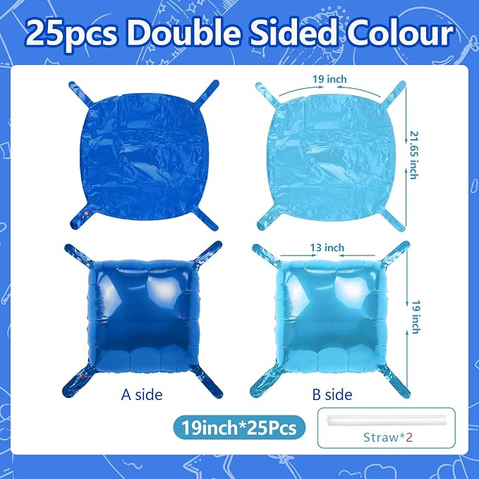 NISOCY 25PCS Deep Blue Square Foil Balloons Wall Backdrop Double Sided Pearl Blue Balloons Arch Kit for Birthday Graduation Baby Shower Wedding Memorial Day Party Decorations