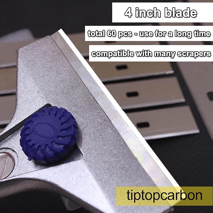 4" Scraper Blades 60 pcs Replacement Stainless Steel Razor Blade for Scraper to Remove Wallpaper Adhesive Vinyls