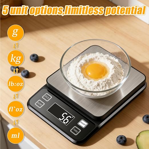 Waterproof Kitchen Scale, 10kg/22lb Food Scale Precisely Measures Grams and Ounces for Baking and Cooking, Stainless Stee Digital Scale with LCD Display for Food