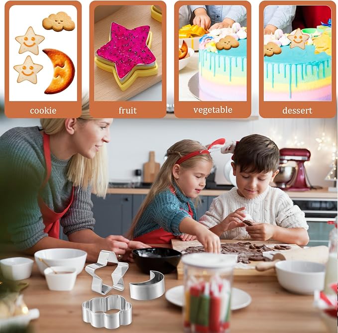 Star + Moon + Cloud Cookie Cutters, 3PCS Stainless Steel Cookie Cutter Set, Cute Biscuit Cutter for Cake, Fondant, Sandwich and Fruit, Funny Biscuit Mold for Birthday, Baby Shower, Gender Reveal Party