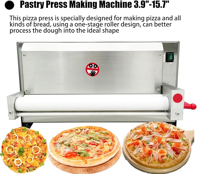 110V 450W Electric Pizza Dough Roller Sheeter Pastry Press Making Machine 3.9"-15.7" Pizza Forming Machine