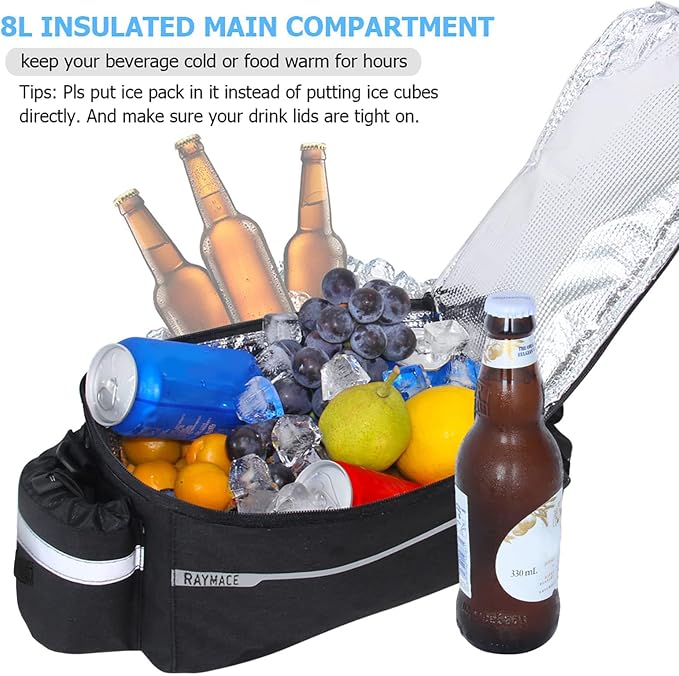 RAYMACE Bike Rear Rack Bag, Bike Trunk Cooler Bag, Bicycle Pannier for Warm or Cold Items