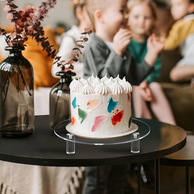 Lineshading 3 Pcs Round Acrylic Display Riser Clear Round Stands Clear Pedestal Riser Board for Cake Plant Dessert Jewelry Collectible Cupcake Figure Wedding Birthday Party Decor(6'',8'',10'')