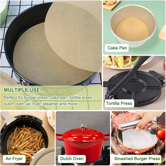 BOYAN 6 Inch Parchment Paper Rounds, Set of 220, Hamburger Patty Paper/Burger Press Paper, Non Stick Small Pre-cut Round Parchment Paper for Cake Pan, Springform Pan, Burger Patty Maker and More