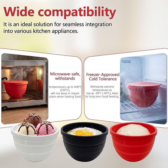Foldable Silicone Bowl Liners for KitchenAid Mixer 3.5QT, Collapsible Kitchen Aid Bowl Insert with Airtight Lids, Thick Heat/Cold Resistant Silicone Mixing Bowl Liners, 3 Pack
