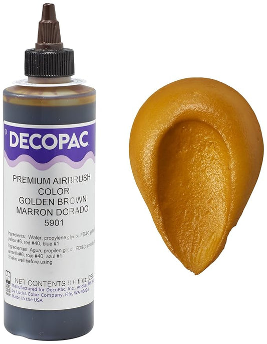 DecoPac Golden Brown Food Coloring, 8 Fl Oz Airbrush Food Color, Edible Airbrush For Cake Decorating, Cookie Airbrush Coloring, Food Airbrush Kit Add-on, Airbrushes For Cake Decorating 8Fl Oz