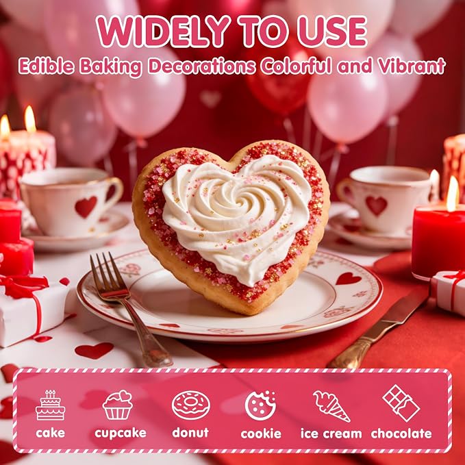 Edible Sanding Sugar Sprinkles,150g/5.3oz,Edible Gold Red Pink and White Sprinkle for Cake Decorating,Colored Crystals Sprinkle Mix for Cookies,Ice Cream,Fondant Cake,Caramel Apples,Cupcakes Decoration Topper,Desserts,Wedding Birthday Party Supplies