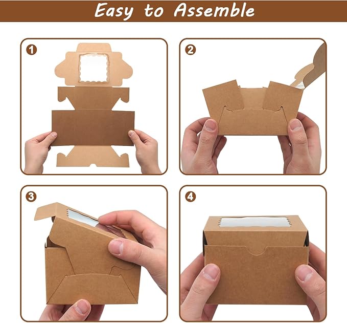 XINHPKGG 20pcs Cookie Boxes 4x4x2.5 Inch Bakery Boxes with Window Treat Box Dessert Box for Wedding Favors Party - Brown