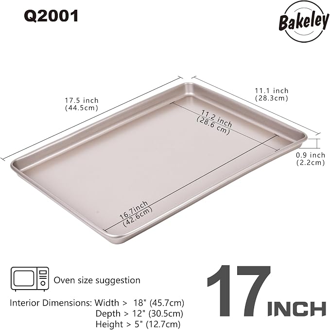 Baking Sheet Pan Set, 2 Commercial Cookie Sheet Pan, Nonstick Half Sheet Pan for Oven (Champagne Gold, 17.5"x11.7")