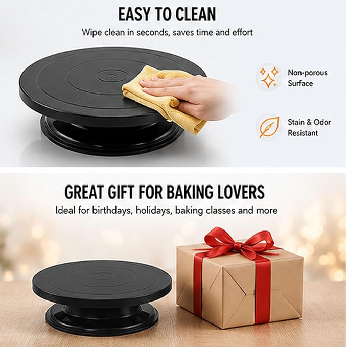 11inch Cake decoration turntable Anti-slip rotating device Pottery wheel Cake rotating stand for decoration display and baking (black) 1PCS