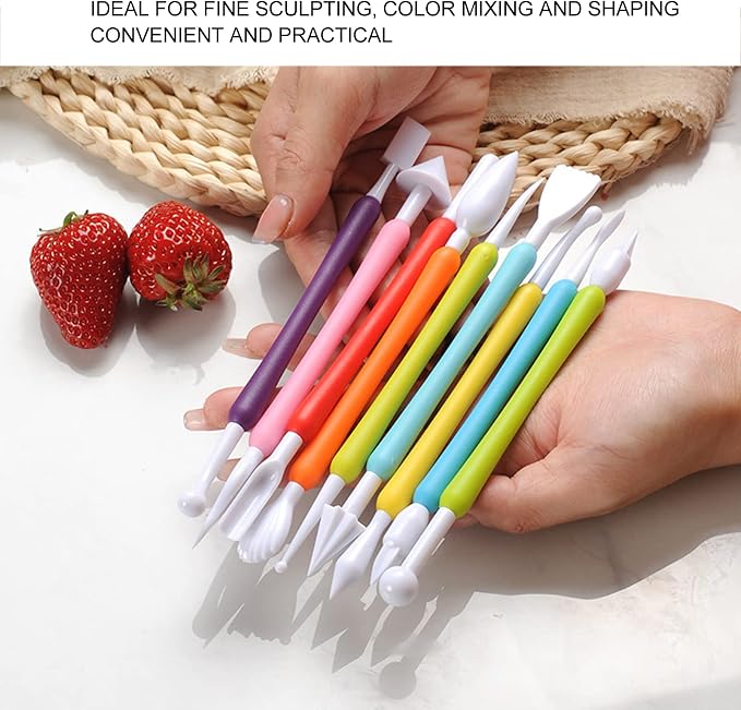 Fondant Decorating Tool PP Double End Design Colorful Fondant Modeling Tools Cake Decorating Kit for DIY Baking Cake Decorating and Clay Craft Projects 9 Piece Set 263g