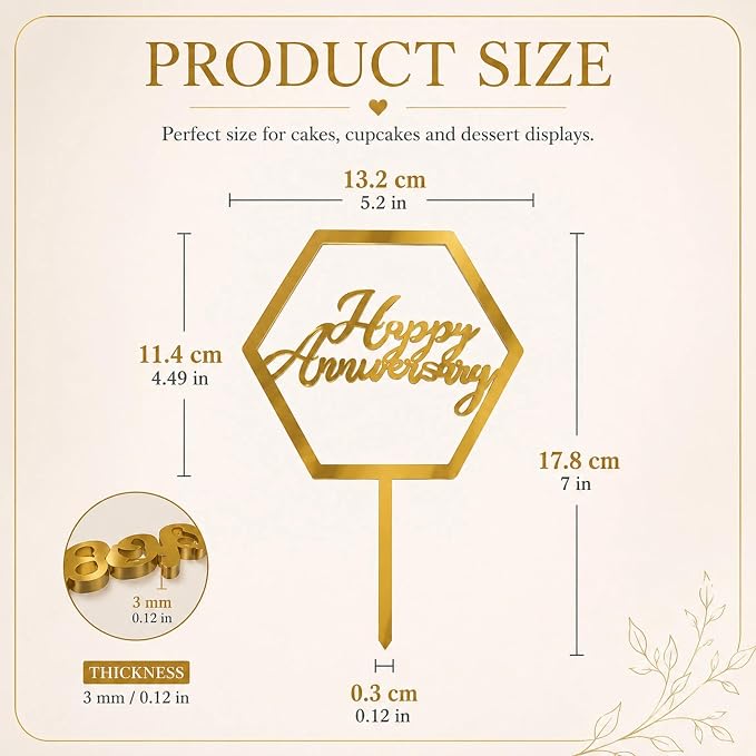 Happy Anniversary Cake Topper,Gold Acrylic Happy Anniversary Cake Toppers for Happy Anniversarys Party Wedding Anniversarys Supplies Party Cake Decor