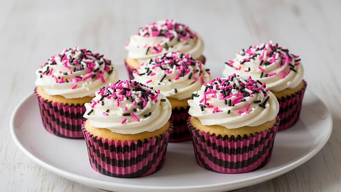 NCS Pink, Black & White Jimmies Edible Sprinkles – Cupcake, Cake & Cookie Decorations, 7 oz