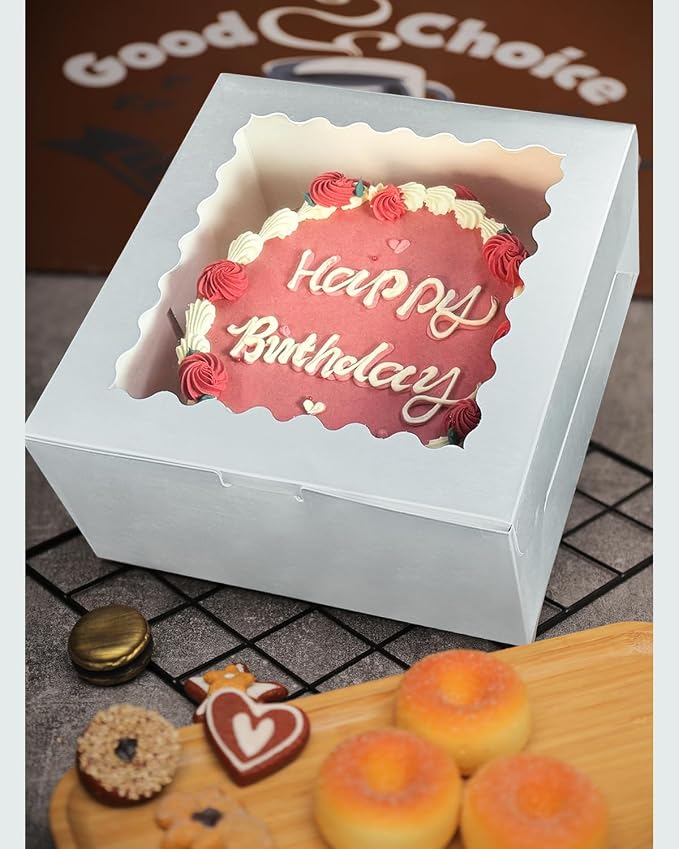 Bakepacker 36pcs 6x6x5 Inches Cake Boxes with Window 18-Packs Silver 6 Inch Bakery Boxes (18 Cake Boxes +18 Cake Boards Included)