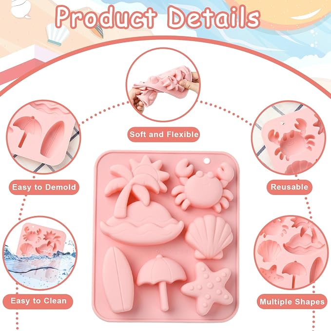 Ipotkitt 2pcs Pink Tropical Beach Themed Silicone Candy Molds Seaside Hawaii Starfish Gummy Molds for Jelly Fondant Chocolate Candy Ice Cake DIY Crafts Keto Fat Bomb