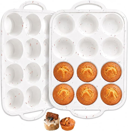 Silicone Muffin Pans for Baking 12 Cup with Metal Reinforced Frame, Nonstick 2Pack Regular Size Homemade Cupcake Pan, BPA Free Food Grade, Easy Release, Dishwasher Oven Freezer Safe for Egg Bite Molds