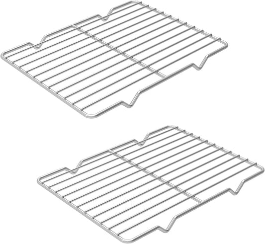 Linkidea Metal Grate Cooling Rack Pack of 2, Stainless Steel Baking Cooling Rack Rectangle 7.8'' x 10.2'', Oven Safe Grid Wire Racks for Roasting Disposable Pan (Silver)
