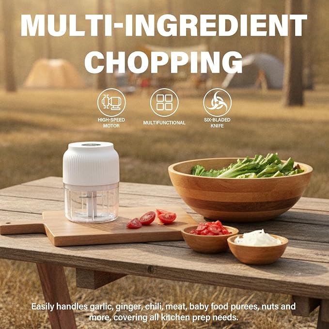 Household Electric Garlic Crusher, 2026 New 350ml Cordless Mini Food Chopper with 6 Stainless Steel Blades, Portable Garlic Mincer for Onion Ginger Spices Fruit Salad