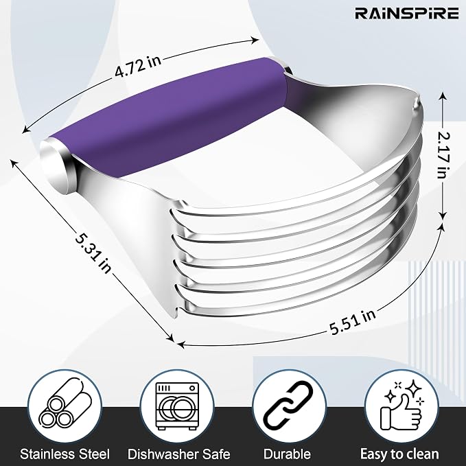Rainspire XL Pastry Cutter For Baking, Heavy Duty Pastry Blender Stainless Steel, Thick Sharp Blades Dough Blender, Dough Cutter Butter Cutter Pastry for Easy Mixing, Dishwasher Safe, Purple
