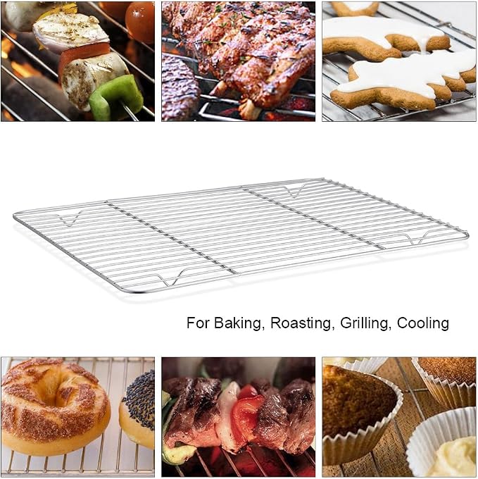 P&P CHEF Cooling Baking Rack Pack of 2, Stainless Steel Cooling Racks for Cooking Baking Roasting Grilling Drying, Dense Wires & Smooth Edge, Easy to clean, Silver, 8.6" x 6.2"
