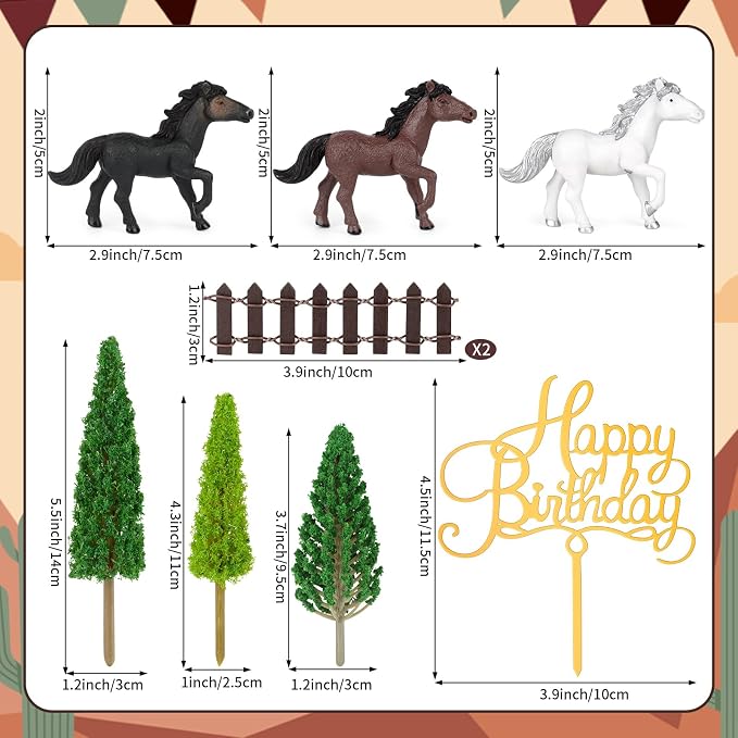 Hooqict 9Pcs Horse Cake Decorations Set with Happy Birthday Cowboy Cake Toppers for Western Cowboy Themed Horse Birthday Party Decorations Supplies