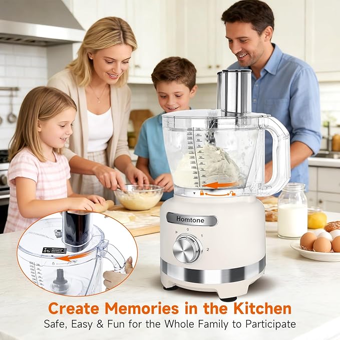 Homtone 16 Cup Food Processor Large, 9-in-1 Vegetable Chopper with 7 Blades for Shredding, Slicing, French Fry Cutting, Meat Grinding, Dough Kneading, 3 Speeds, Dishwasher Safe