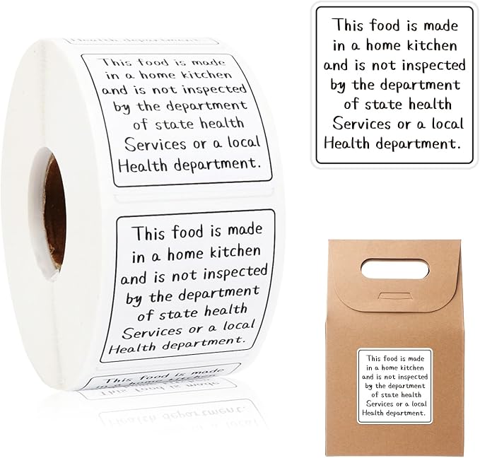 800pcs Cottage Food Law Labels 1.5x1.5 Inch Square Homemade Thermal Printed Adhesive Sticker Inspection Statement Ingredient Label Stickers for Home Kitchen Bakery Homemade Food Packaging - White