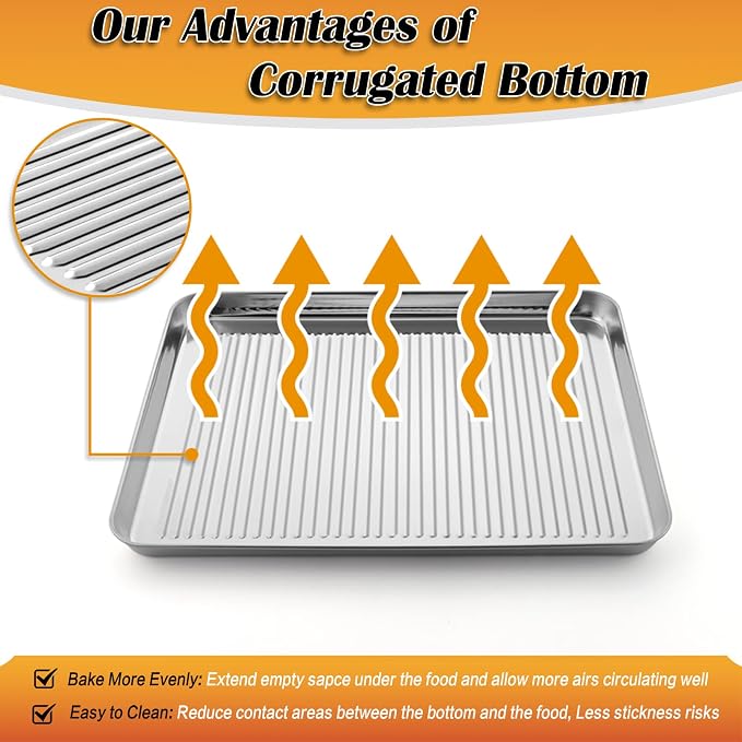 P&P CHEF Baking Oven Pan with Wire Rack, Stainless Steel Baking Oven Sheet Tray, Bacon Pan and Cooling Rack for Cooking Roasting Cookie, Dishwasher Safe & Easy Clean, 17.5 x 13 x 1 Inch